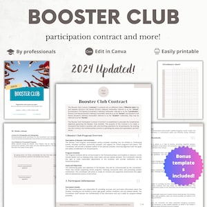 Contrato del Booster Club, Acuerdo de participación del Booster Club, Plantilla de contrato de porristas, Formulario de membresía del Booster Club, Contrato de porristas