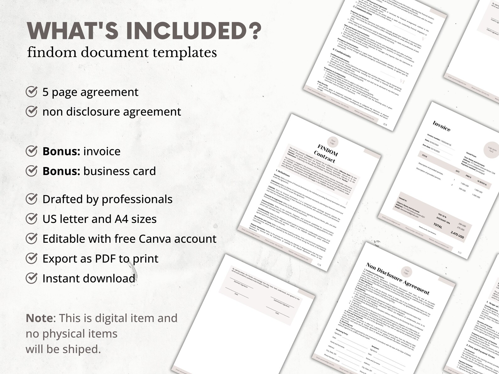 Findom Contract, Financial Dominatrix Services Agreement, Non