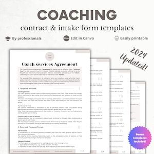 Coaching Contract Template, Mentoring Services, Editable Coach Agreement, Life Coaching Intake Form, Coaching Forms, Instant Download