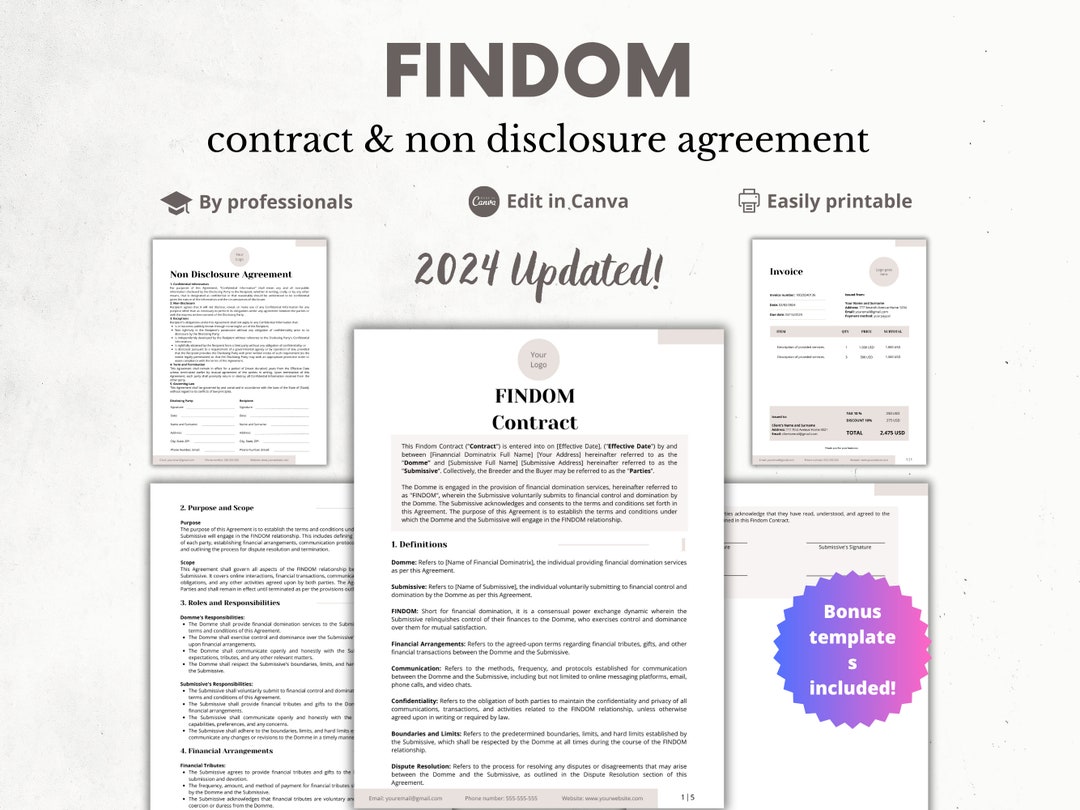 Findom Contract, Financial Dominatrix Services Agreement, Non Findom Contract, Financial Dominatrix Services Agreement, Non