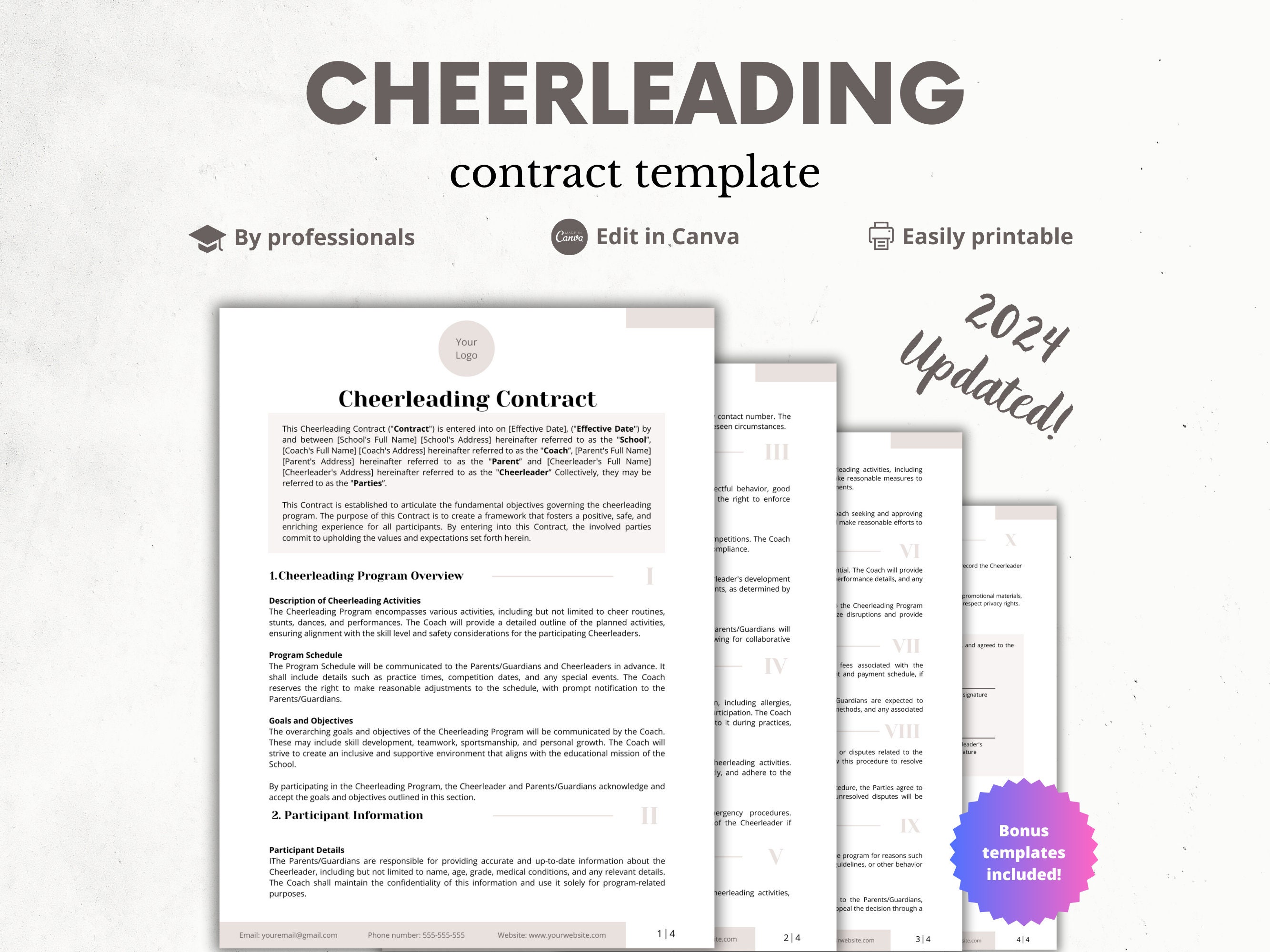 Cheerleading Contract, Cheerleading Agreement Template, Athlete Cheerleading Contract, Cheerleading Agreement Template, Athlete