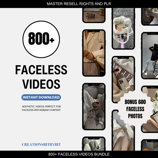 800+ Faceless Aesthetic Stock Videos Bundle für Instagram Reels Vault PLR / MRR Weiterverkaufsrechte Digital Marketing Bundle