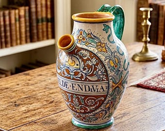 Italian Majolica hand painted ceramic apothecary jar