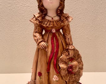 Muñeca de cerámica vintage de estilo victoriano de 35,5 cm de altura.