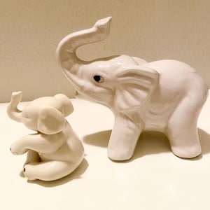 Vintage Lenox Porcelain Baby Elephant Figurine & Ceramic Elephant - Brazil Made