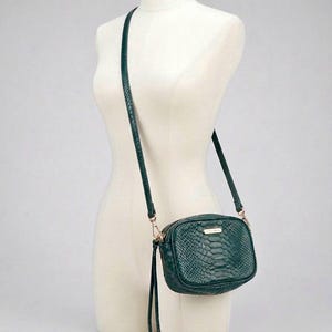 Y2K Rebecca Minkoff Green Snakeskin Leather Crossbody Bag, 2000s Aesthetic Camera Bag Purse