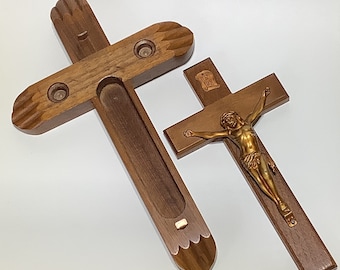 Vintage Wooden Crucifix Sick Call Last Rites Set