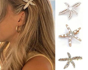 3 pinzas para el cabello con forma de estrella de mar y decoración vintage de perlas sintéticas, accesorio elegante para hacer moños, adecuado para mujeres y niñas para uso diario.