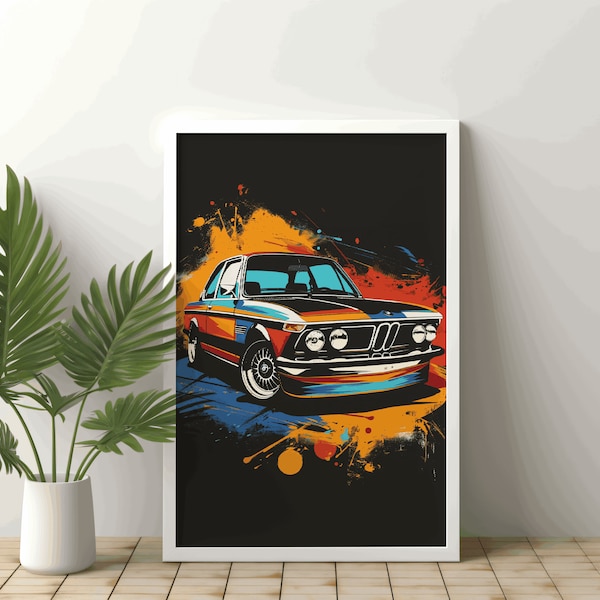 BMW 3.0 Csl Car Digital Print, Retro BMW, 70s BMW, Printable, Instant Download, Poster, German Car Print, Euro Car Print