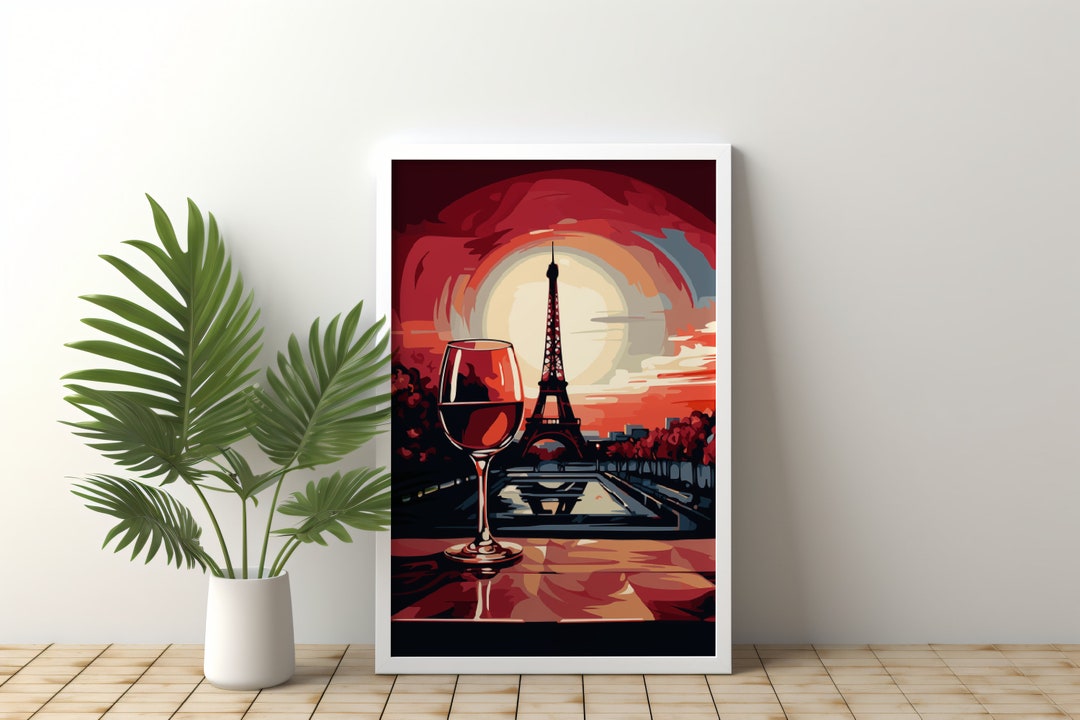 Printable Paris Wall Art, Eiffel Tower Digital Print, Wine, Room Decor ...