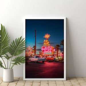Impresión digital de neón de Las Vegas, arte de pared con un ambiente melancólico, decoración de habitaciones, imprimible, descarga instantánea, regalo de inauguración de la casa, cumpleaños, carteles, Desert Bright
