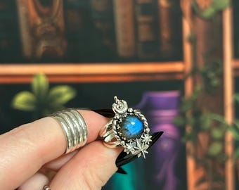 Size 7.5 Blue Labradorite Celestial Ring Sterling Silver