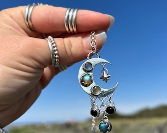 Blue Labradorite & Ethiopian Opal Pendant Sterling Silver