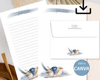 Gepersonaliseerde Wren US Letter Set, US-halve brief met bijpassende envelop, Australische vogels notitiepapier, Vogelnotitie, Kladblok, aquarelbrief