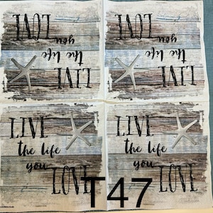 2 Decoupage Napkin  gorgeous lunch napkin STARFISH Live the Life You Love. Beach