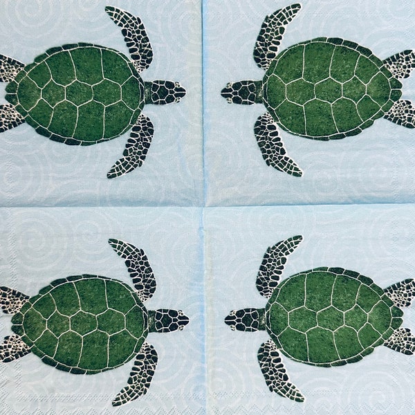 2 Decoupage Napkins SEA TURTLE    Beautiful tropical blue background with green turtle