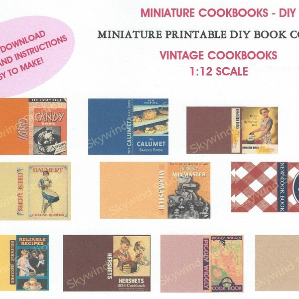 Miniature Vintage Cookbook Covers - 1-12 Scale - DIGITIAL DOWNLOAD - Miniature Prop Books - DIY