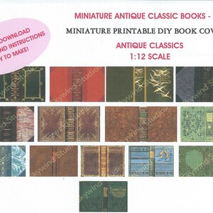 Miniature Book Covers - 1-12 Scale - Antique Classics - DIGITAL DOWNLOAD - Miniature Prop Books - DIY