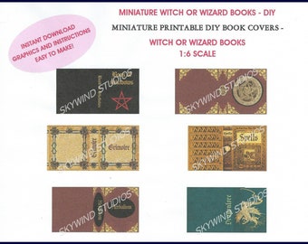 1-6 Scale Miniature Witch or Wizard Book Covers - DIGITIAL DOWNLOAD - Miniature Prop Books - DIY