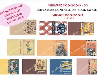 Couvertures de livres de cuisine vintage miniatures à l'échelle 1/6 - TÉLÉCHARGEMENT NUMÉRIQUE - livres accessoires miniatures - bricolage - pour Barbie, Hitty, diorama