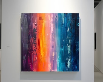 Vertical Sunset | Acryl Gemälde fürs Wohnzimmer Wanddekoration farbenfrohe abstrakte Kunst rechteckige Leinwand mit bunten Farben