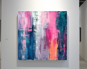 Vibrations in Magenta | Acryl Gemälde fürs Wohnzimmer Wanddekoration farbenfrohe abstrakte Kunst rechteckige Leinwand mit bunten Farben