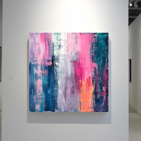Vibrations in Magenta | Acryl Gemälde fürs Wohnzimmer Wanddekoration farbenfrohe abstrakte Kunst rechteckige Leinwand mit bunten Farben