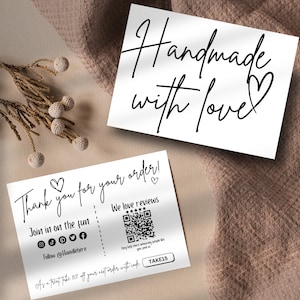 Bestellung Danke Karte Canva Vorlage Small Business Paketbeilage Bearbeitbare QR-Code-Karte Small Business Follow Socials Card Handgefertigt für Sie