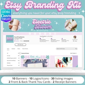 Etsy Seller Branding Bundle Colorful Etsy Shop Kit Pastel Etsy Banner Template Trendy Branding Personalized Shop Canva Editable Templates