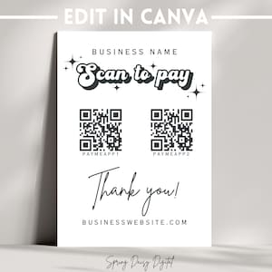 Scannen om te betalen QR-codeteken Afdrukbaar bedrijfsbord Canva-sjabloon Kleine bedrijven Scannen om te betalen-sjabloon Venmo QR-codeteken Betalingsborden Cashapp