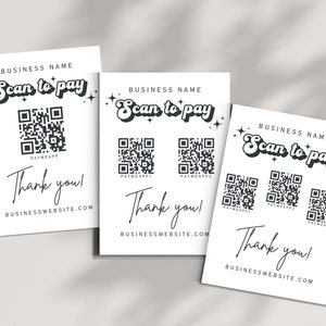 QR Code Betalingsbord Retro Scan om Venmo CashApp bewerkbare Canva-sjabloon Betaalkaart voor kleine bedrijven te betalen Modern Trendy betalingsbord