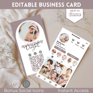 Modello biglietto da visita Instagram Biglietto da visita Canva modificabile in oro rosa Scheda feed Instagram Scheda codice QR personalizzata per piccole imprese