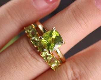 Natural Peridot Ring, 14k Gold Vermeil, August Birthstone