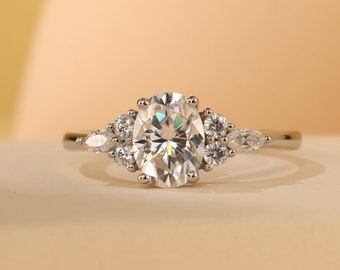Handcrafted Oval Cut Moissanite Engagement Ring White Gold Vintage-Inspired with Diamond Accents Ideal for Weddings Anniversaries Proposals
