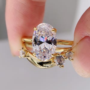 2ct-3ct Oval Engagement ring Gold Travel ring Set Unique Silver Promise ring Wedding ring Simulated diamond Solitaire ring band gift for her