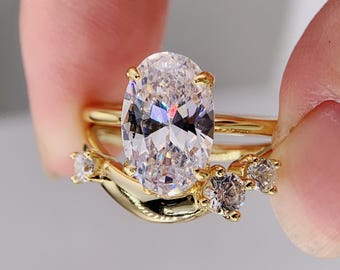 2ct-3ct Oval Engagement ring Gold Travel ring Set Unique Silver Promise ring Wedding ring Simulated diamond Solitaire ring band gift for her