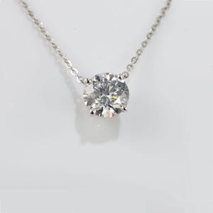 14Kt Gold Lab Grown Diamond Solitaire Necklace, Colorless Diamond Pendant, Dainty Bridesmaid Gift, Elegant Wedding Jewelry for Her