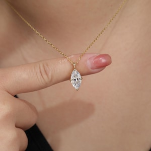 1ct 1.5ct 2ct Marquise Cut Diamond Pendant Necklace Marquise Cut Solitaire Moissanite Necklace for women Gold Layering Necklace Gift for her