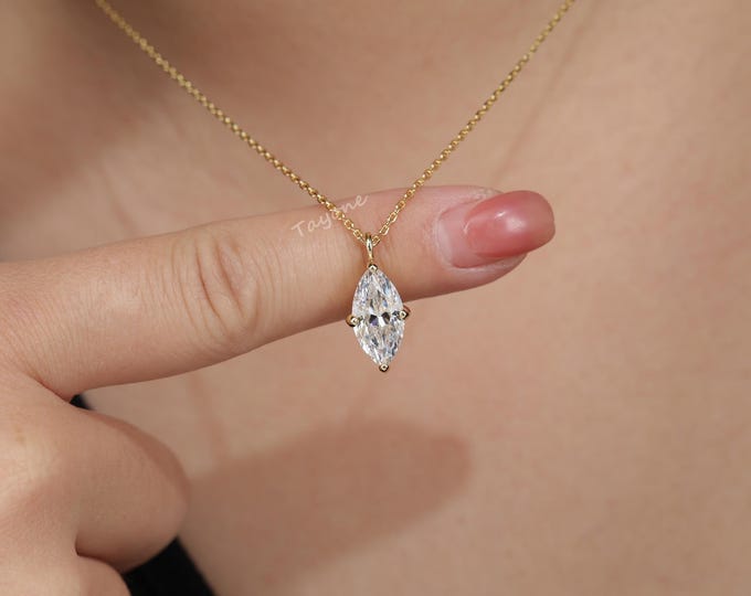 1ct 2ct 3ct Marquise Cut Moissanite Pendant Necklace 1 4K Gold Solitaire Diamond Necklace for women Gold Layering Necklace Gift for her