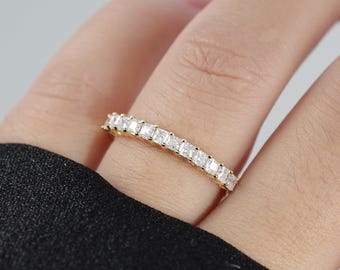 Princess Cut Half eternity band Square Moissanite diamond wedding band gold matching band silver stacking promise Bridal ring Anniversary