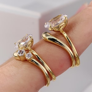 Anillo de compromiso ovalado de 2-3 quilates, anillo de viaje de oro, conjunto único de anillo de promesa de plata, anillo de boda, anillo solitario con diamante simulado, regalo para ella imagen 6
