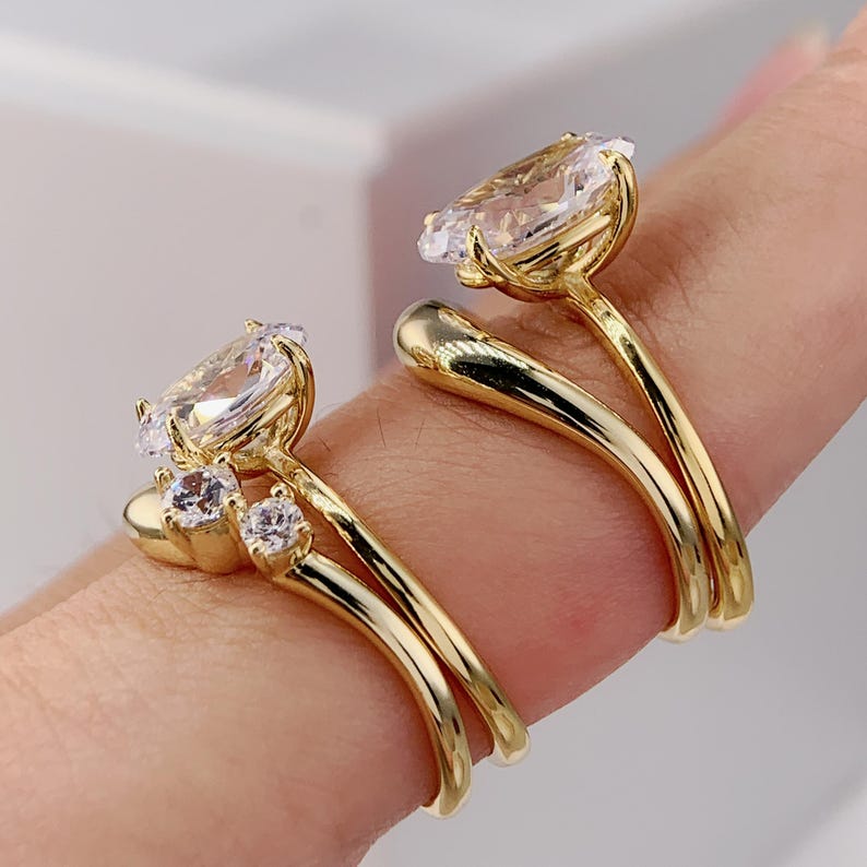 Anillo de compromiso ovalado de 2-3 quilates, anillo de viaje de oro, conjunto único de anillo de promesa de plata, anillo de boda, anillo solitario con diamante simulado, regalo para ella imagen 6