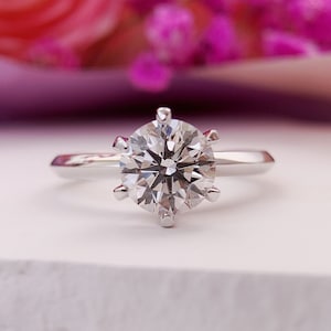 1.5 Carat Round Brilliant Lab Grown Diamond Solitaire Engagement Ring Classic Six-Prong Diamond Wedding Ring 14k White Gold IGI Certificate