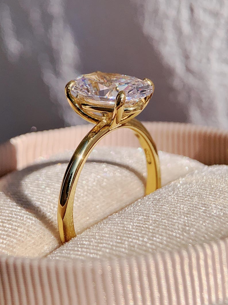 Anillo de compromiso ovalado de 2-3 quilates, anillo de viaje de oro, conjunto único de anillo de promesa de plata, anillo de boda, anillo solitario con diamante simulado, regalo para ella imagen 9