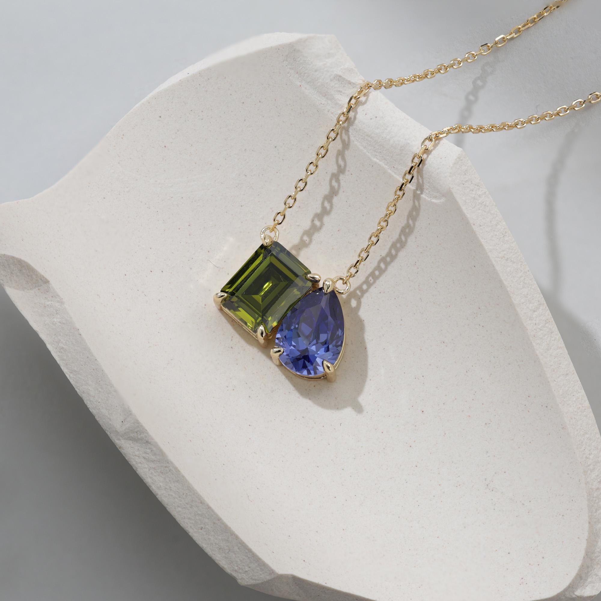 4.5ct Custom Two Birthstone Necklace, Toi Et Moi Gemstone Necklace 