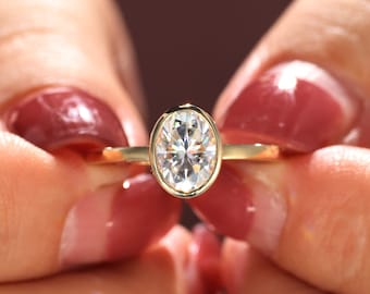 1ct-3ct Oval Cut moissanite Engagement Ring Bezel Set Moissanite Solitaire Ring Promise Anniversary Ring Valentines Day gift for her