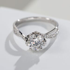 1.23 Carat D VVS1 Round Cut Lab Grown Diamond Solitaire Engagement Ring, 14K White Gold Classic Twisted Wedding Solitaire ring Dainty Ring