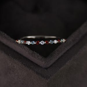 Garnet Alexandrite Moissanite Wedding Band Half Eternity 1.5mm Garnet Stacking Band Gold Silver Wedding Ring, Gemstone Band, Birthstone Ring