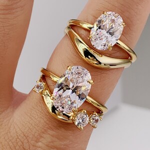 Anillo de compromiso ovalado de 2-3 quilates, anillo de viaje de oro, conjunto único de anillo de promesa de plata, anillo de boda, anillo solitario con diamante simulado, regalo para ella imagen 4