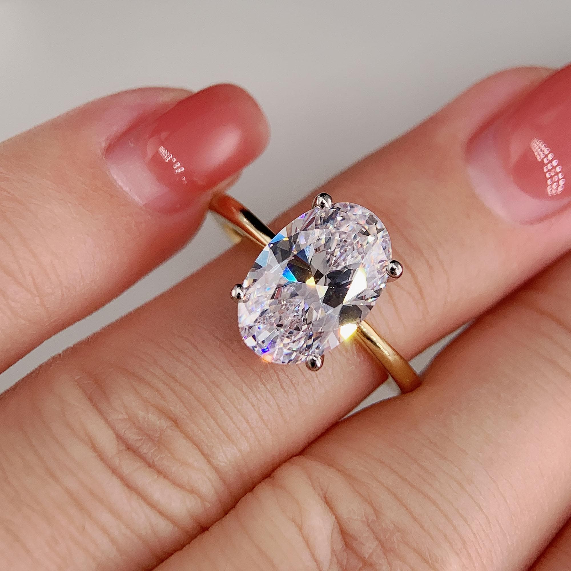 2.5CT 3.5CT Oval Cut CZ Solitaire Engagement Ring travel ring Two Tone Yellow Gold vermeil and White Gold Silver Ring Simulated Diamond